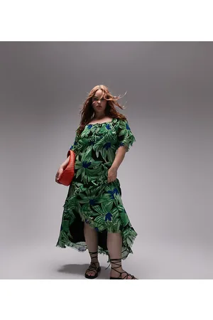 Topshop Vestito midi da cerimonia con cuciture grezze, stampa a fiori e laccetti sul retro