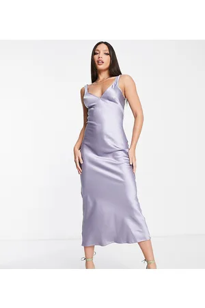 Flounce London Vestito midi in raso con spalline sottili