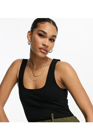 ASOS ASOS DESIGN Tall - Body nero a coste con scollo rotondo