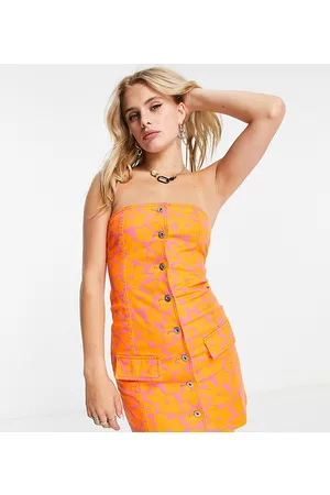 COLLUSION Vestito corto fasciante in twill a fiori
