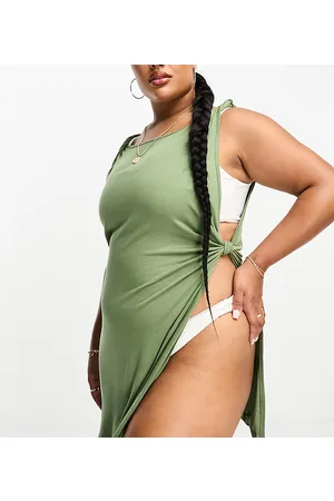 ASOS ASOS DESIGN Curve - Vestito da mare a coste color kaki con nodo