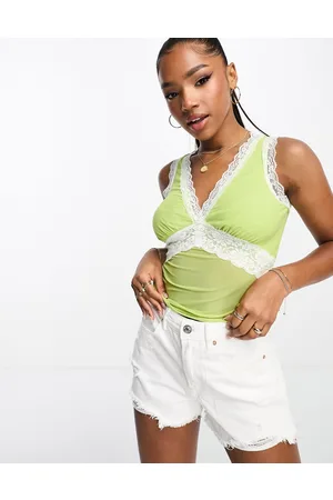 Bailey Rose Canottiera lime con scollo a V e finiture in pizzo anni 