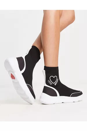 Moschino Sneaker a calza nere e bianche con logo a cuore