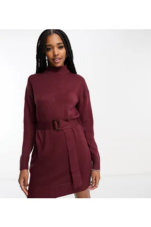 Violet Romance Tall Vestito maglia marrone cioccolato con cintura
