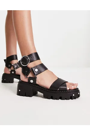 ASOS Fisher - Sandali neri in pelle con suola spessa