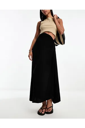 SELECTED Femme - Gonna lunga nera effetto lino con nodo laterale