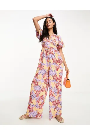 Influence Tuta jumpsuit a fondo ampio con scollo a V, fascette sottili sul retro e stampa a fiori
