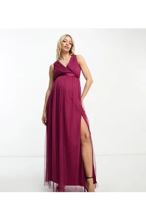 ANAYA Vestito lungo in tulle prugna a portafoglio