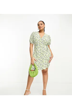 Glamorous Vestito corto a maniche corte avvolgente verde a fiori rétro