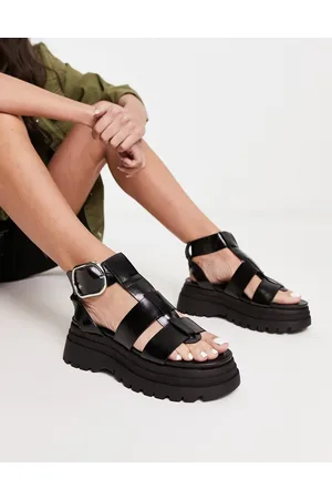 ASOS Factor - Sandali bassi da pescatore con fibbie in metallo neri