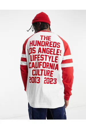 The Hundreds Maglietta a maniche lunghe raglan rossa e bianca con stampa sul retro