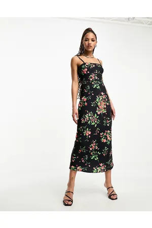The Frolic Vestito con gonna al polpaccio con spalline sottili e stampa di rose
