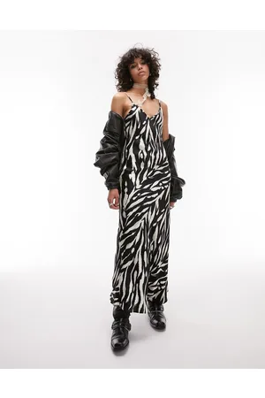 Topshop Vestito lungo con spalline sottili e stampa zebrata