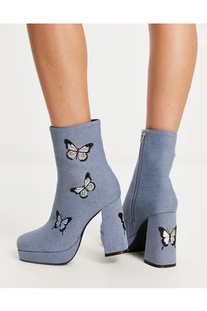 Daisy Street Tammy Girl - Stivaletti con tacco in denim con farfalle