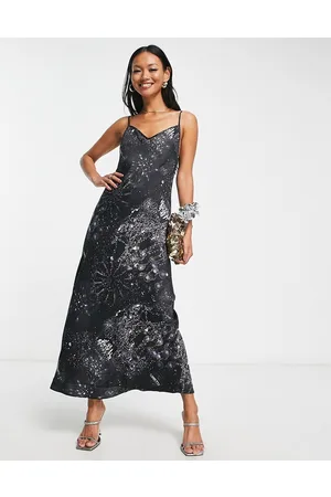 AllSaints Bryony Liza - Vestito midi in raso con stampa