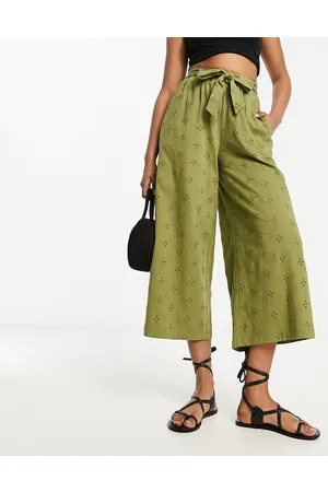 ASOS Pantaloni a fondo ampio in pizzo kaki con cintura annodata