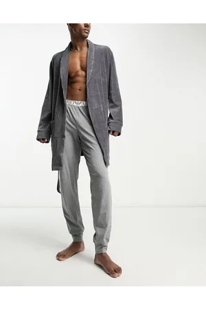 Emporio Armani Bodywear - Vestaglia corta grigia da casa in velour a coste