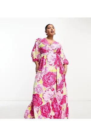 Something New Vestito lungo a portafoglio fluo con stampa di rose
