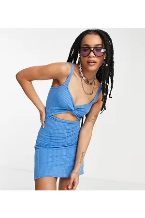 Topshop Vestito corto con incrocio sul davanti e cut-out in jersey cobalto