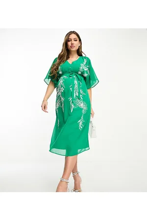 HOPE & IVY Vestito midi ricamato con scollo profondo