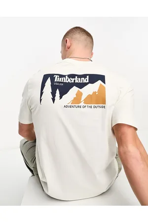 Timberland T-shirt sporco con stampa di montagne sul retro