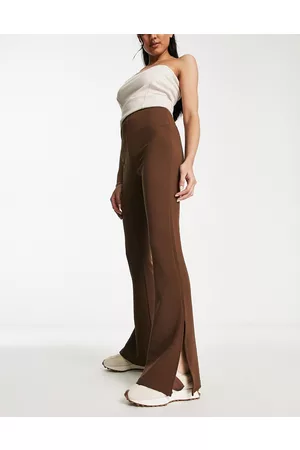 Night Addict Namye - Leggings a zampa marrone cioccolato con spacco laterale