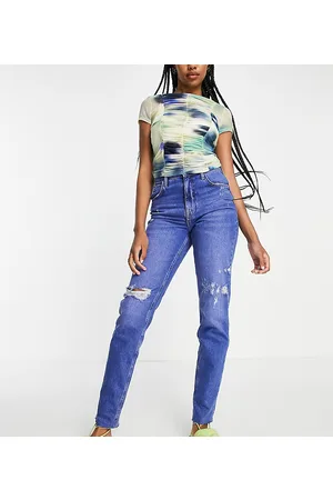 River Island Mom jeans slim a vita alta acceso con strappi