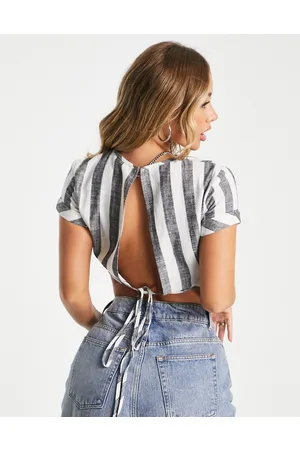 Lioness Fazio - T-shirt corta nera a righe in coordinato