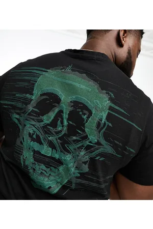Bolongaro Plus - T-shirt nera con stampa di teschio con disturbi elettrici