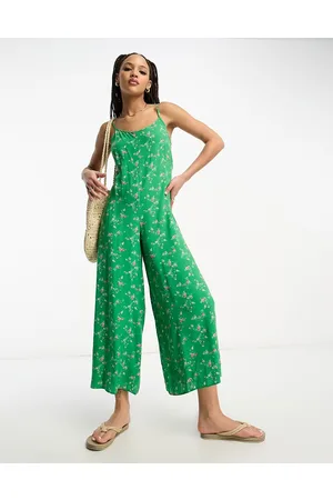 ASOS Tuta jumpsuit con pantaloni culotte verde a fiori con fascette