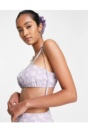 Lola May Top stile brassière a fiori con spalline da annodare in coordinato