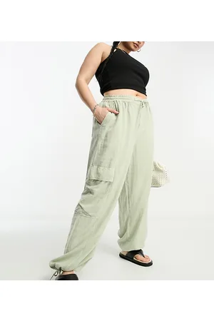 ASOS ASOS DESIGN Curve - Pantaloni cargo color salvia in misto lino