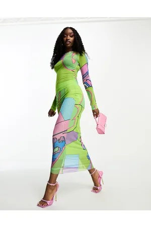 Gbemi Gonna lunga in rete verde con stampa in coordinato
