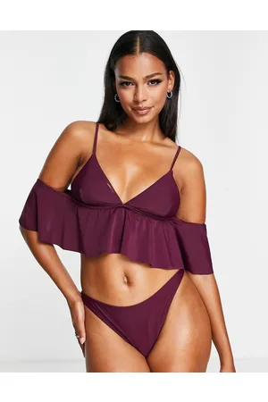 NA-KD Top bikini con spalle scoperte color prugna