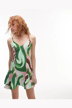 Topshop Vestito corto con gonna godet in popeline con stampa astratta