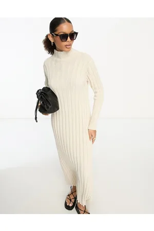 Trendyol Vestito lungo accollato crema a coste