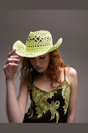 Topshop Cappello da cowboy intrecciato color lime