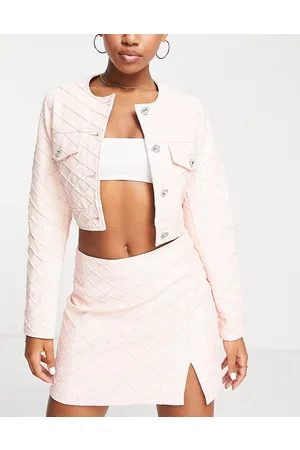 Miss Selfridge Minigonna in pelle sintetica trapuntata cipria