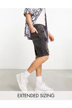 ASOS Pantaloncini di jeans skinny taglio classico nero slavato con strappi vistosi