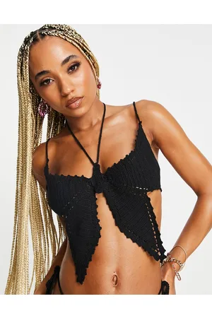 New Girl Order Top bikini a triangolo a farfalla in maglia nera all