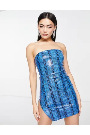 Missyempire Vestito corto a fascia con spacco laterale in pelle sintetica pitonata