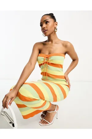The Frolic Vestito a righe con scollo alla Bardot e gonna al polpaccio