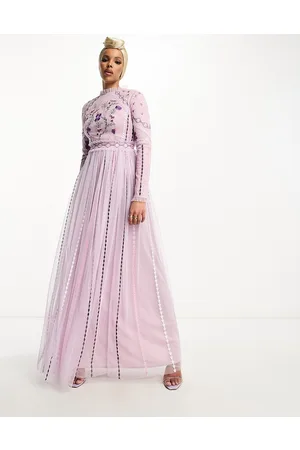 Maya Vestito lungo lilla pallido con ricami e paillettes