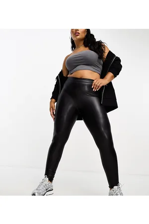 Pieces® Pieces Curve - Leggings neri in pelle sintetica