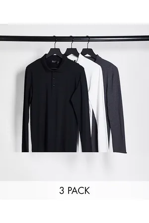 ASOS Confezione da 3 polo a maniche lunghe attillate bianca, nera e antracite