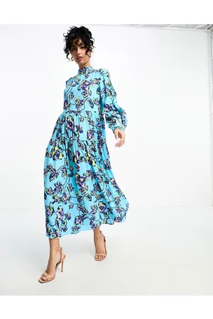 Y.A.S Vestito lungo accollato a fiori con fiocco sul retro
