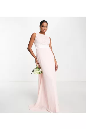TFNC Vestito lungo in chiffon tenue con retro in pizzo smerlato