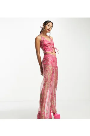 AsYou Pantaloni in organza con stampa animalier vivace in coordinato