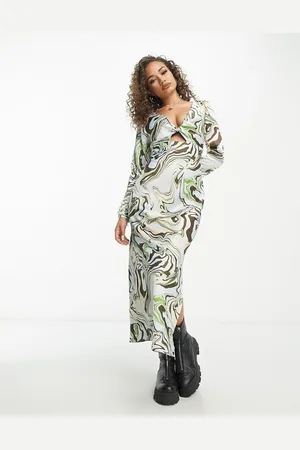 ASOS Vestito midi in raso double-face effetto marmo con incrocio sul davanti