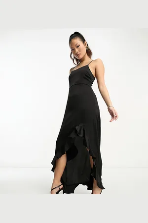 Lola May Vestito midi girocollo con bordo anteriore asimmetrico nero